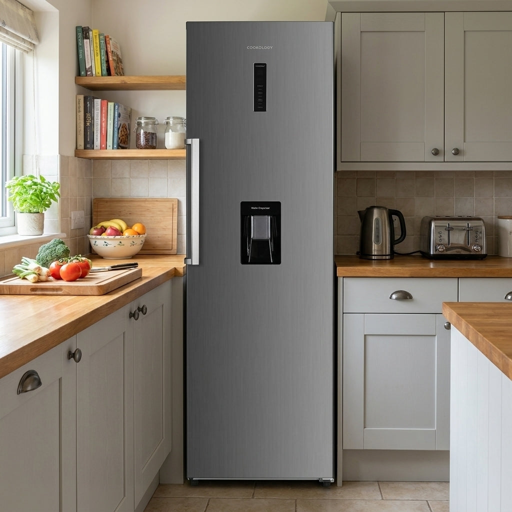 356L Freestanding Larder Fridge with Water Dispenser – Stainless Steel