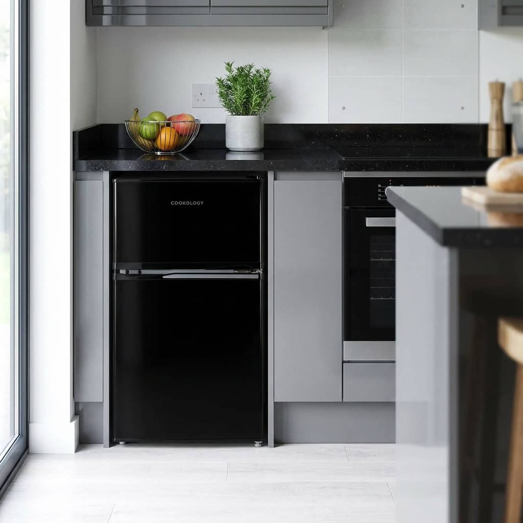 87L Freestanding Under Counter Fridge Freezer 70/30 – Black