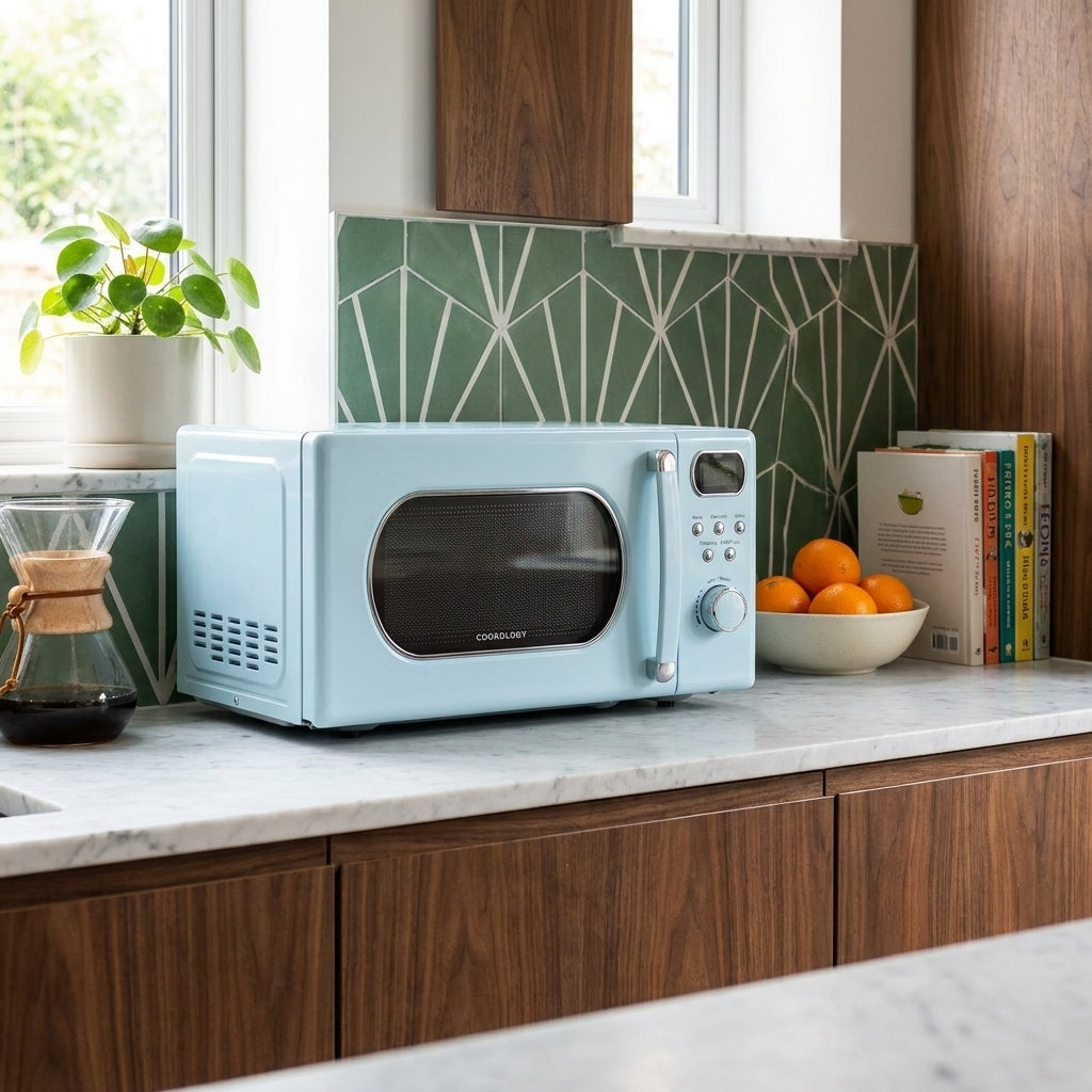 20L Freestanding Retro Microwave 800W – Baby Blue