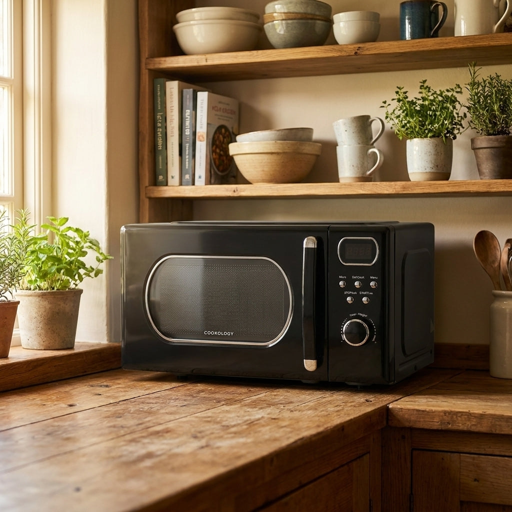 20L Freestanding Retro Microwave 800W – Black