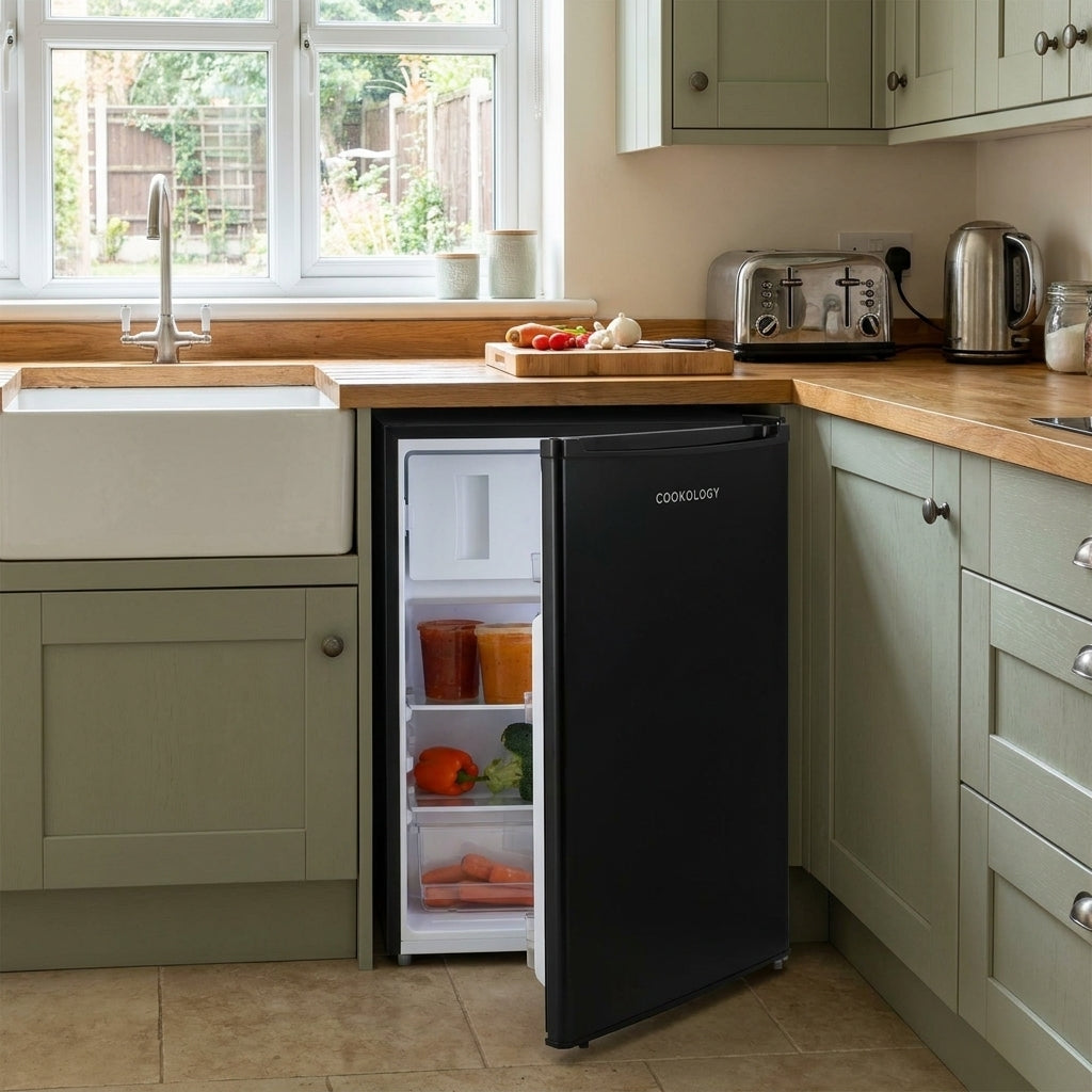 80L Freestanding Under Counter Fridge with Ice Box – Black