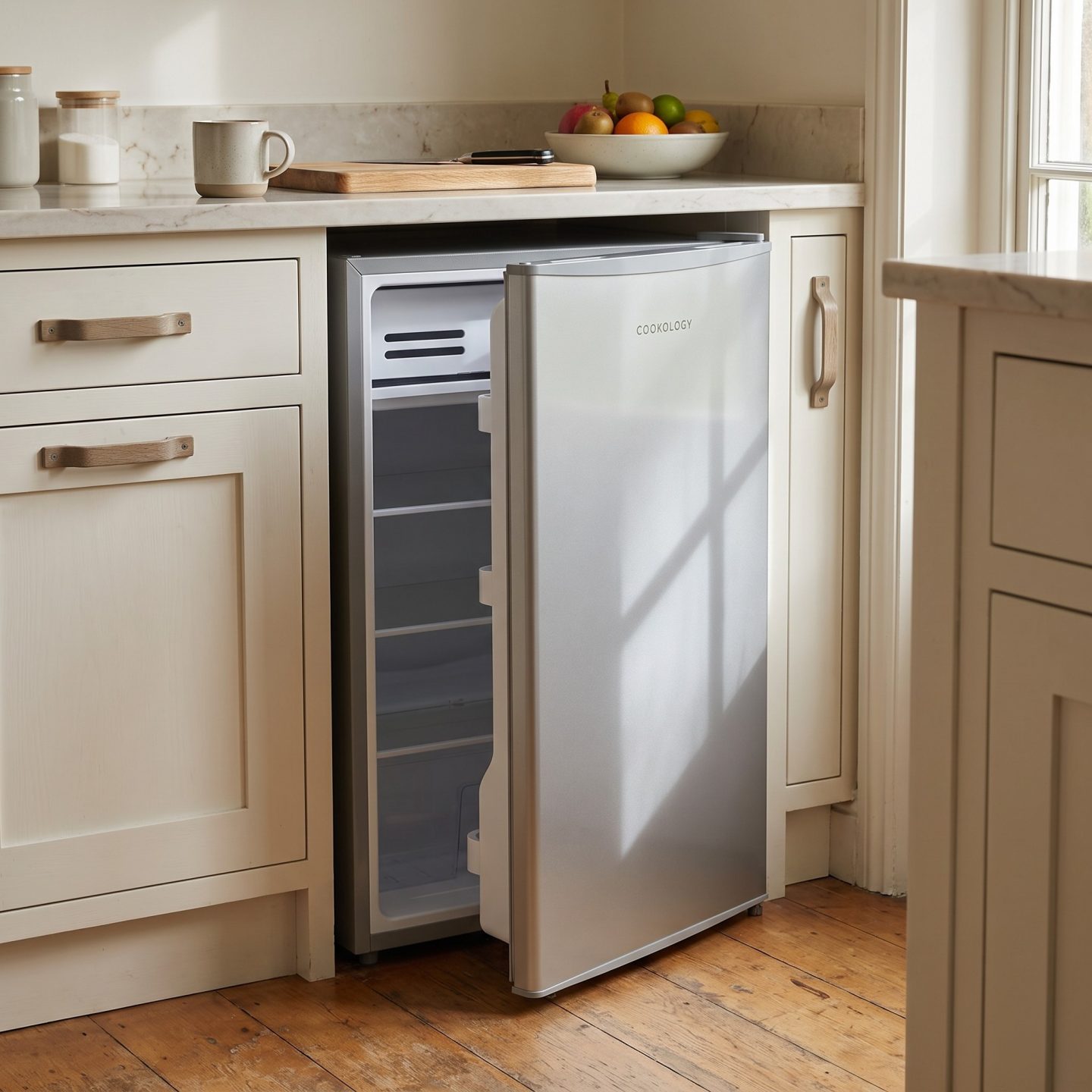 93L Freestanding Under Counter Fridge with Chiller Box – Silver