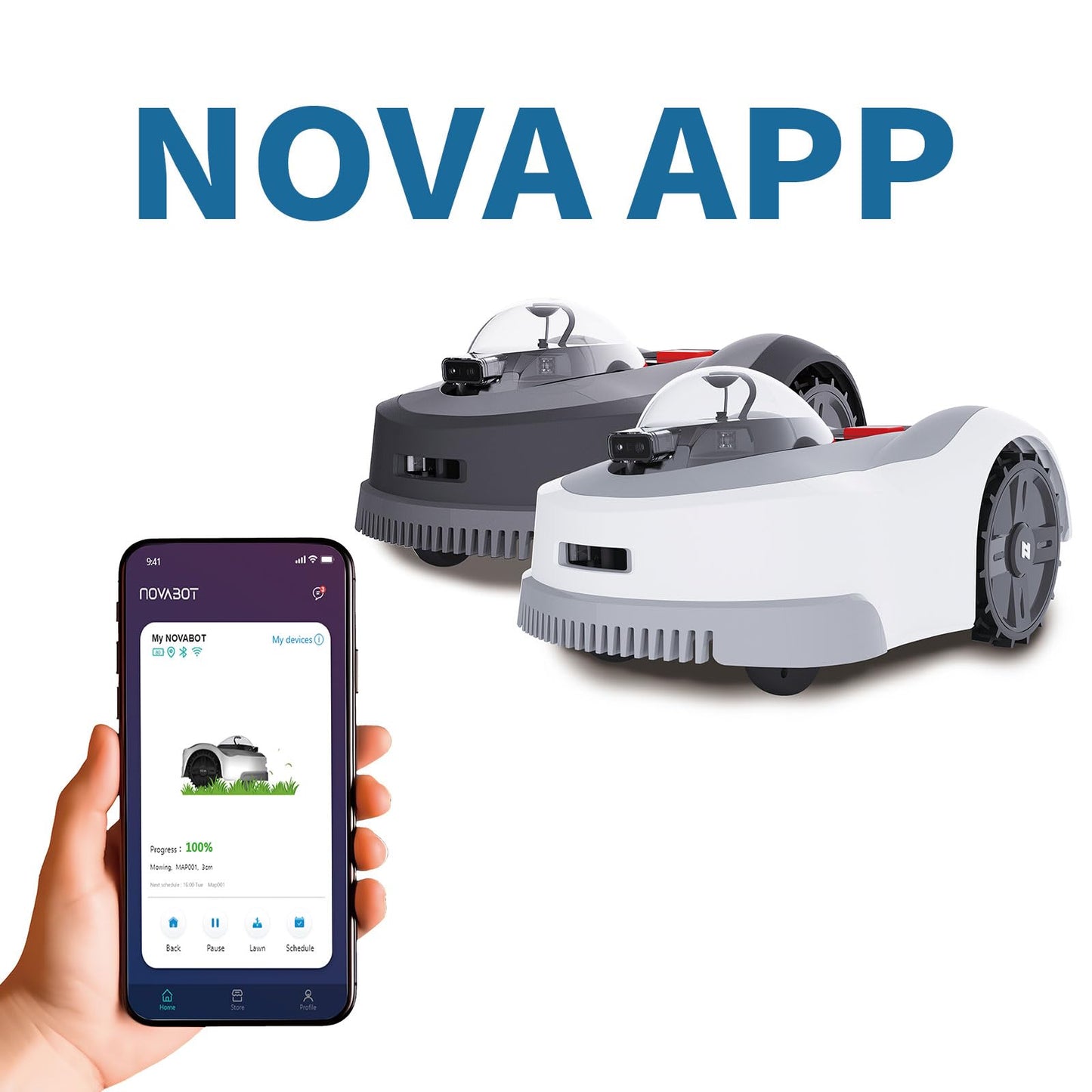 NOVABOT N2000 Robot Lawn Mower Perimeter Wire Free RTK+TOF+Vision Robotic Lawn Mower for 1.50 Acres Cut Height 0.8"-3.5" Adjustable APP Control AI-Assisted Mapping Virtual Boundaries Multi-Zone