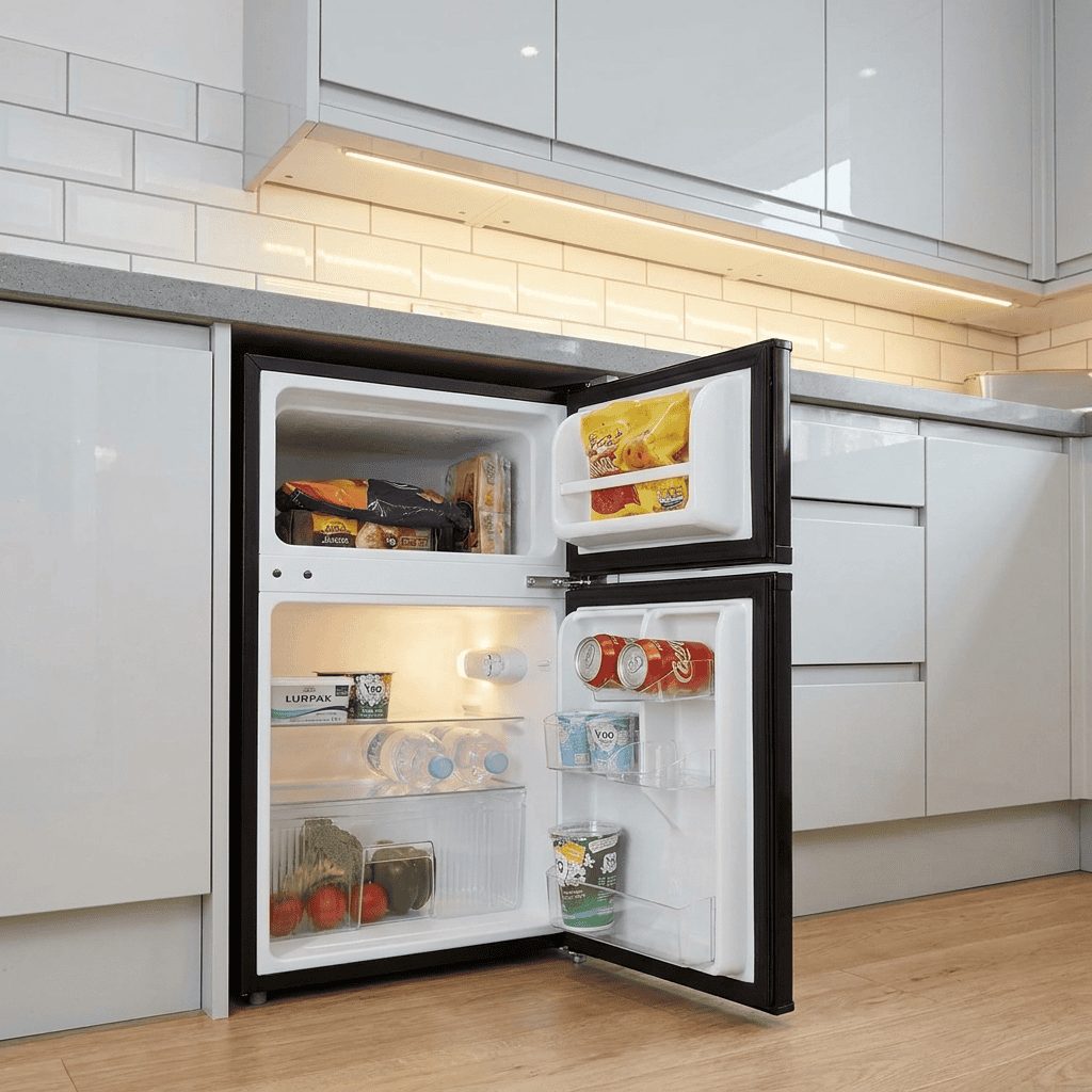 87L Freestanding Under Counter Fridge Freezer 70/30 – Black