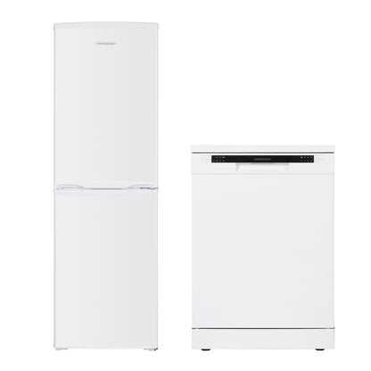 60cm Freestanding Dishwasher & 142L 50/50 Fridge Freezer – White