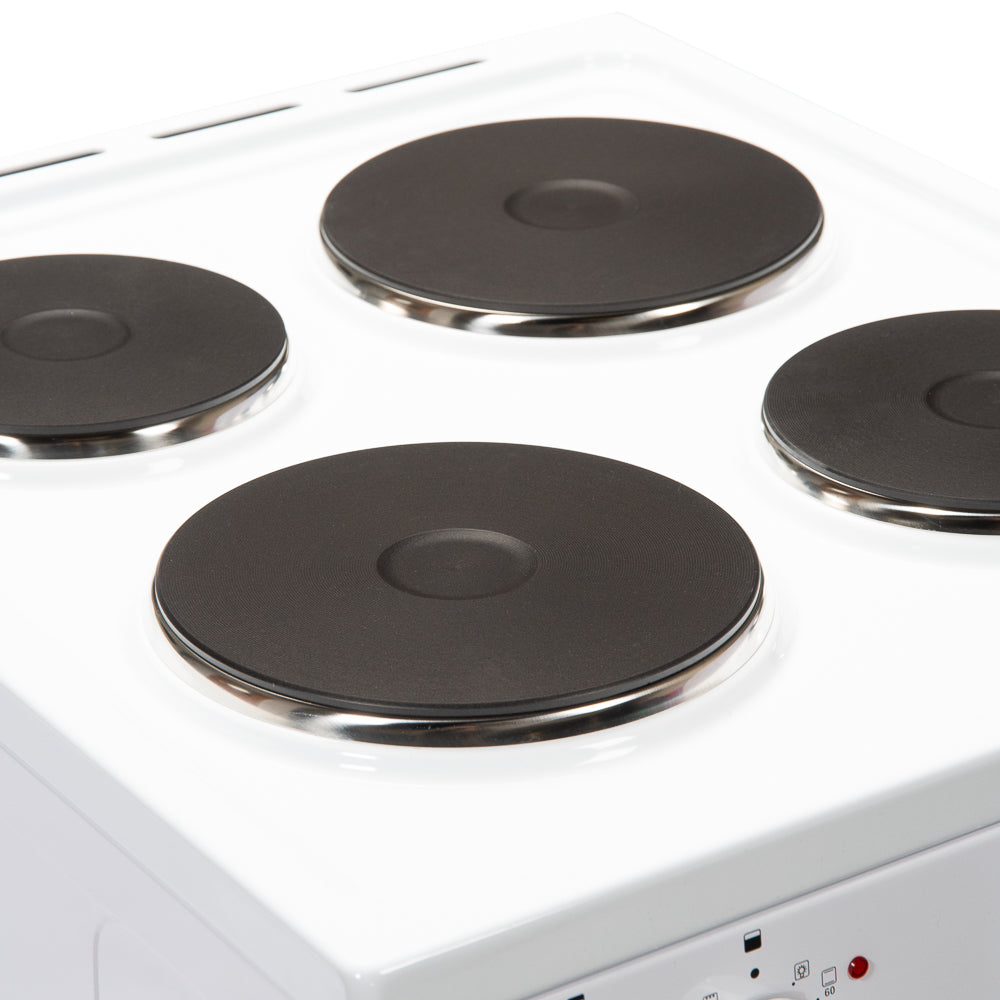 50cm Electric Cooker Freestanding Double Oven & 4 Ring Hob A Energy Rated – White
