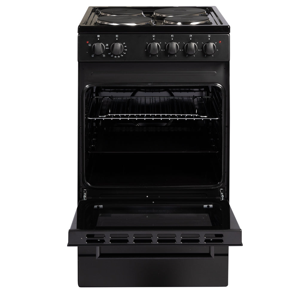 50cm Electric Freestanding Cooker Single Oven & 4 Ring Hob A Energy Rated – Black