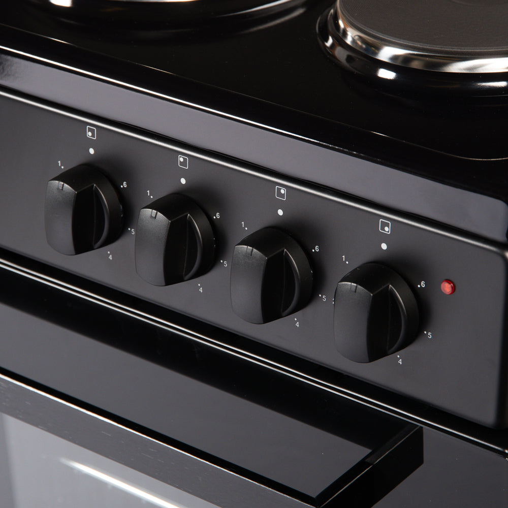 50cm Electric Freestanding Cooker Single Oven & 4 Ring Hob A Energy Rated – Black