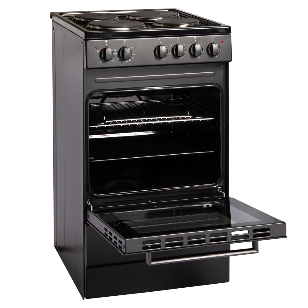 50cm Electric Freestanding Cooker Single Oven & 4 Ring Hob A Energy Rated – Black