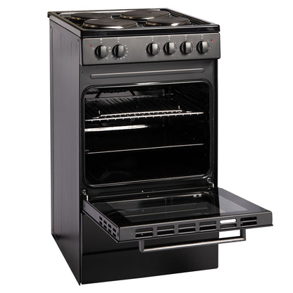 50cm Electric Freestanding Cooker Single Oven & 4 Ring Hob A Energy Rated – Black