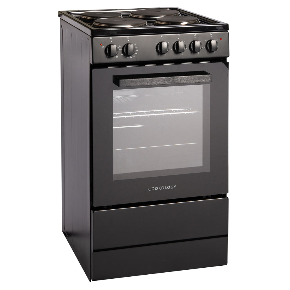 50cm Electric Freestanding Cooker Single Oven & 4 Ring Hob A Energy Rated – Black