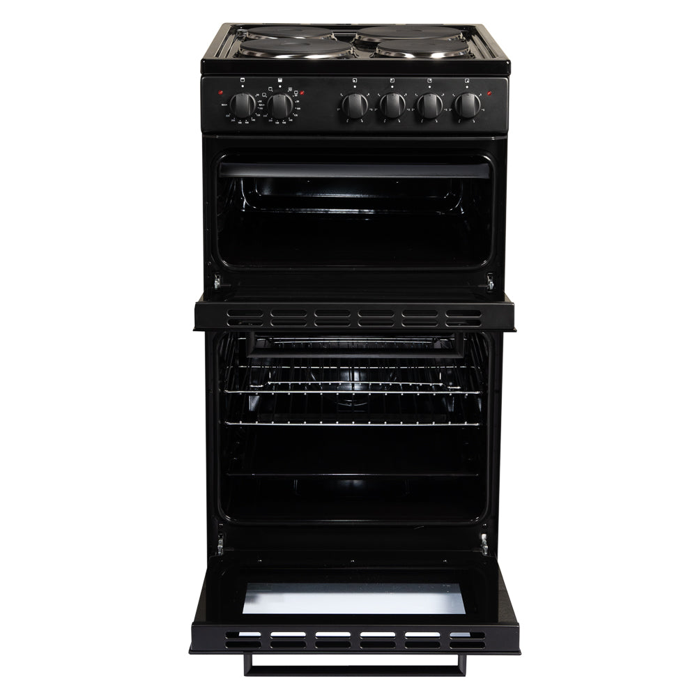 50cm Electric Cooker Double Oven with 4 Zone Hob Freestanding A Energy Rated – Black