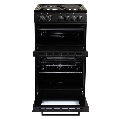 50cm Electric Cooker Double Oven with 4 Zone Hob Freestanding A Energy Rated – Black