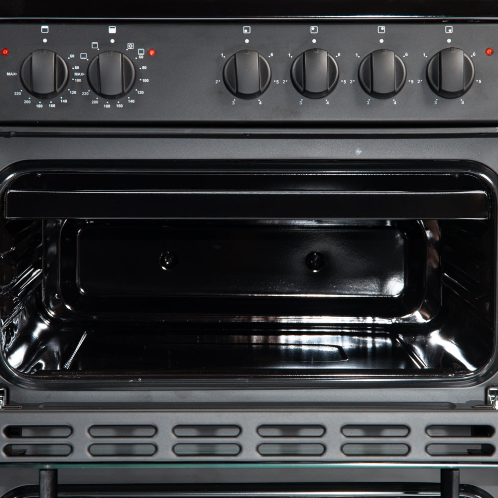 50cm Electric Cooker Double Oven with 4 Zone Hob Freestanding A Energy Rated – Black