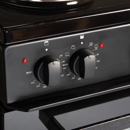 50cm Electric Cooker Double Oven with 4 Zone Hob Freestanding A Energy Rated – Black