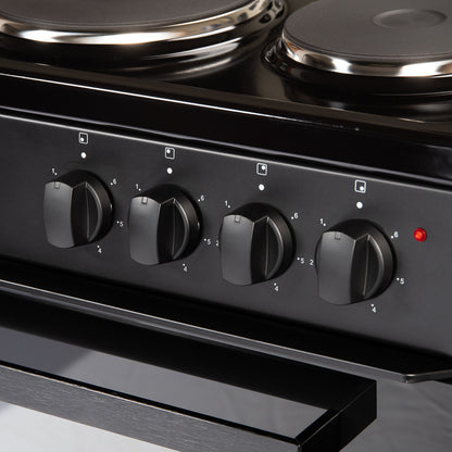 50cm Electric Cooker Double Oven with 4 Zone Hob Freestanding A Energy Rated – Black
