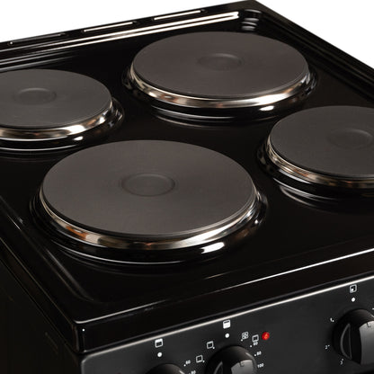 50cm Electric Cooker Double Oven with 4 Zone Hob Freestanding A Energy Rated – Black