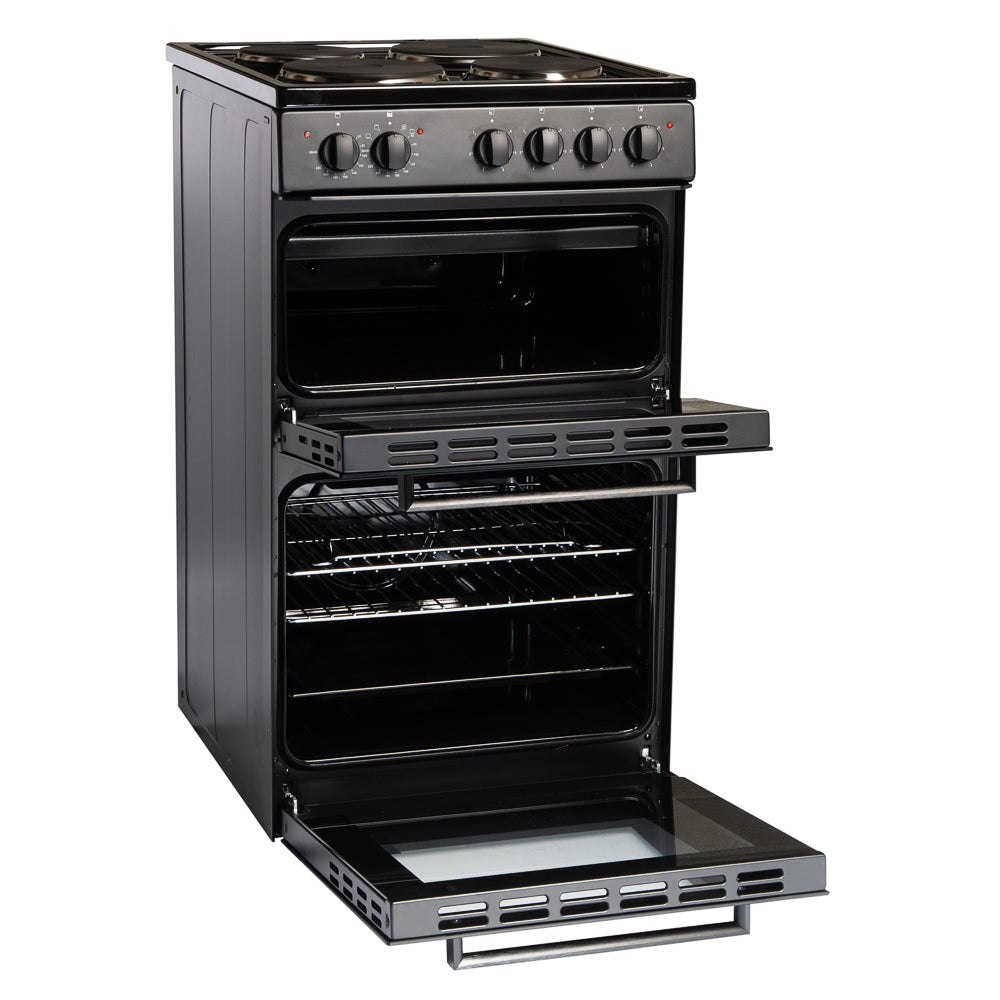 50cm Electric Cooker Double Oven with 4 Zone Hob Freestanding A Energy Rated – Black