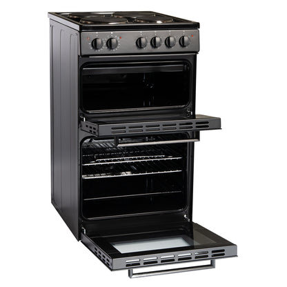50cm Electric Cooker Double Oven with 4 Zone Hob Freestanding A Energy Rated – Black