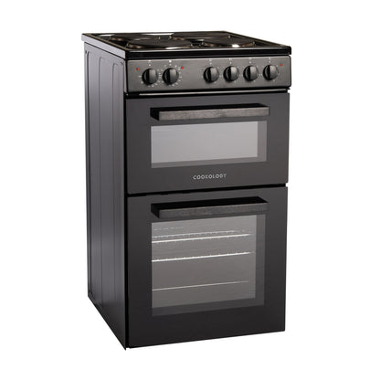 50cm Electric Cooker Double Oven with 4 Zone Hob Freestanding A Energy Rated – Black