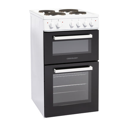 50cm Electric Cooker Freestanding Double Oven & 4 Ring Hob A Energy Rated – White