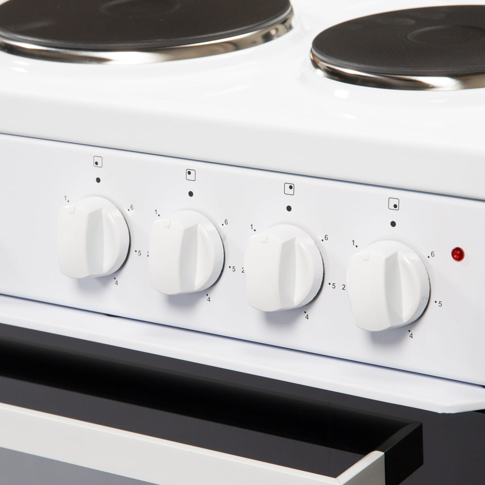 50cm Electric Cooker Freestanding Double Oven & 4 Ring Hob A Energy Rated – White