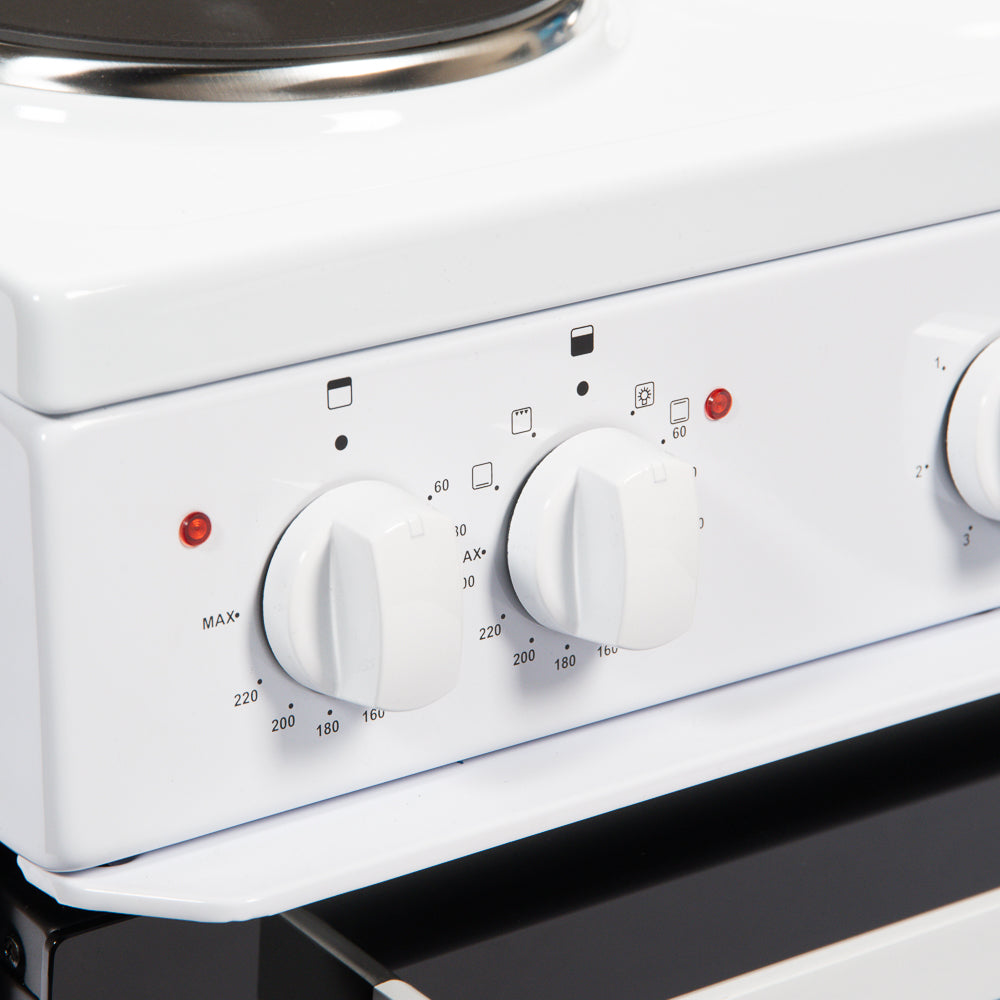 50cm Electric Cooker Freestanding Double Oven & 4 Ring Hob A Energy Rated – White