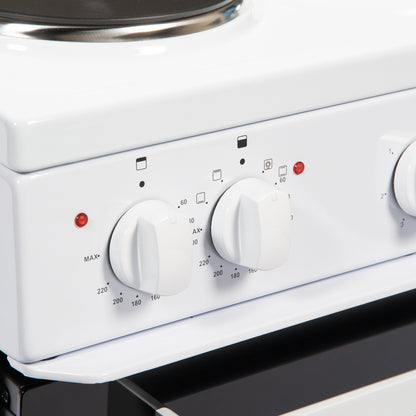 50cm Electric Cooker Freestanding Double Oven & 4 Ring Hob A Energy Rated – White