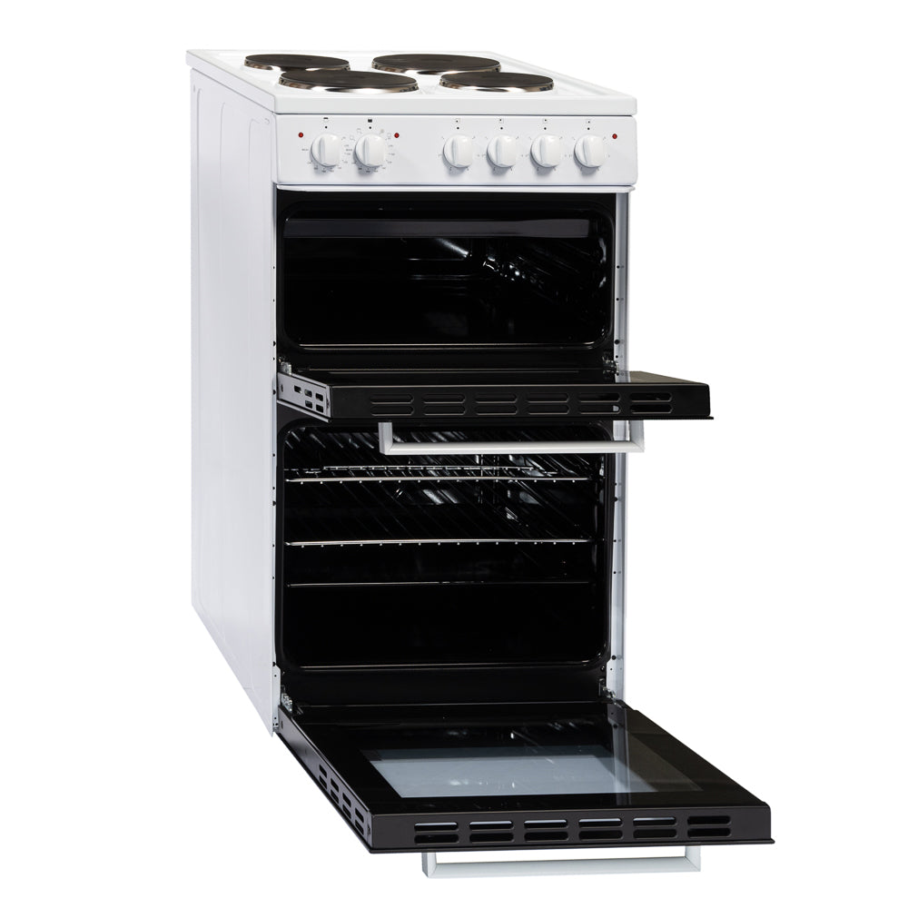 50cm Electric Cooker Freestanding Double Oven & 4 Ring Hob A Energy Rated – White