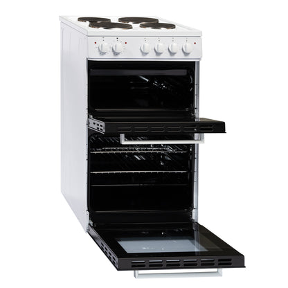 50cm Electric Cooker Freestanding Double Oven & 4 Ring Hob A Energy Rated – White
