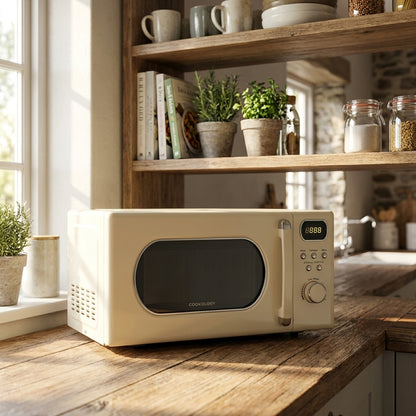 20L Freestanding Retro Microwave 800W – Cream