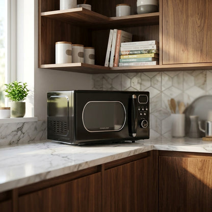 20L Freestanding Retro Microwave 800W – Black