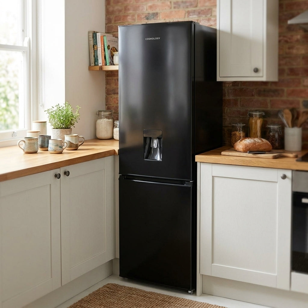 270L Freestanding Fridge Freezer 75/25 with Water Dispenser – Black