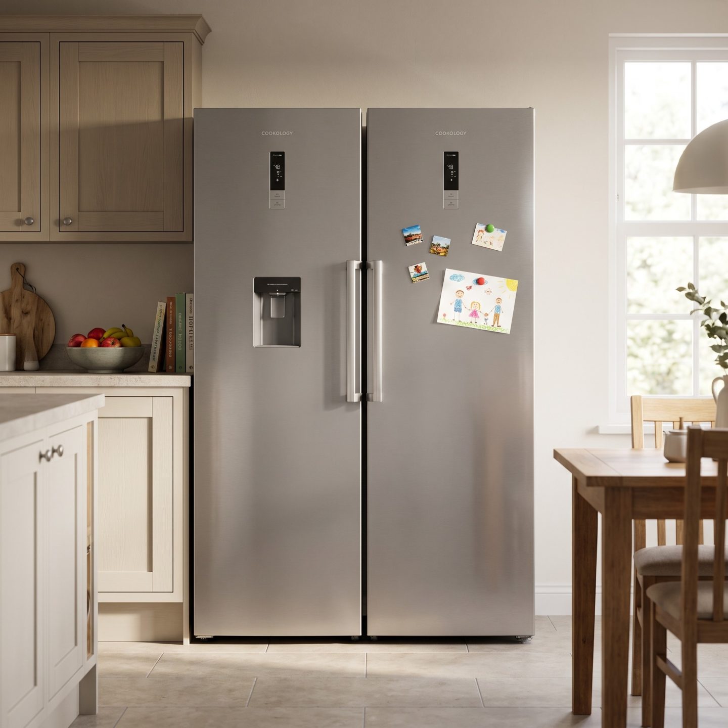 Bundle – 356L Inox Fridge with Water Dispenser & 274L Inox Freezer – Stainless Steel