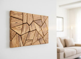 compare product Olive Wood Mosaic Wall Art: Geometric Wooden Wall Panel