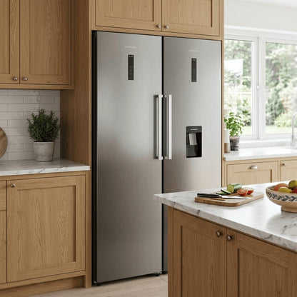 Bundle – 356L Inox Fridge with Water Dispenser & 274L Inox Freezer – Stainless Steel